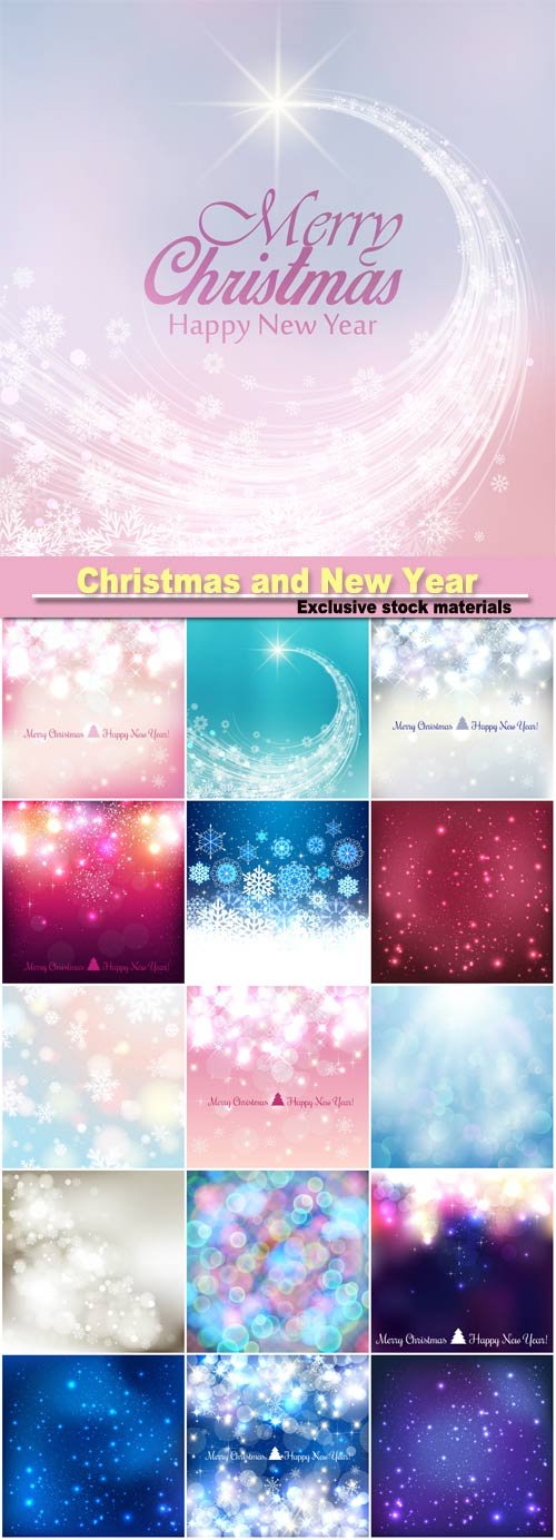 Shiny Christmas and New Year background with snowflakes, light, stars