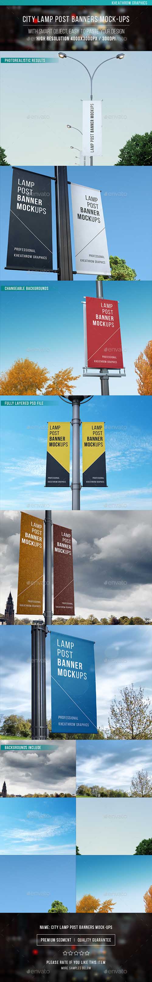City Lamp Post Banners Mock-ups 12806924