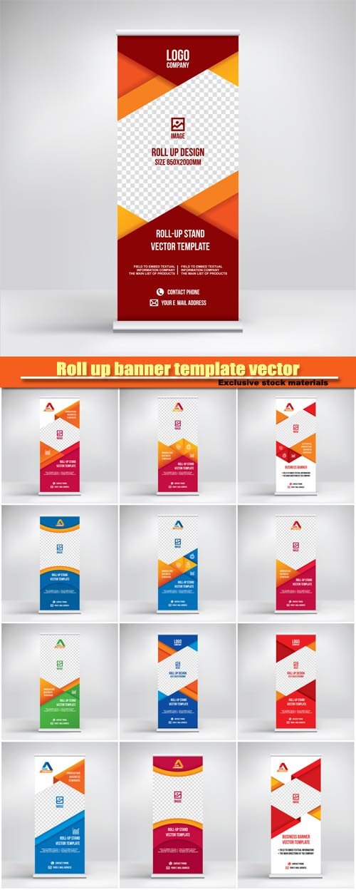 Roll up banner vector template, flyer poster