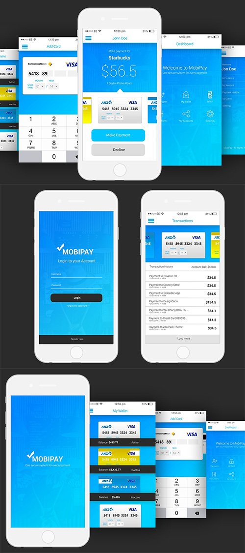 PSD Mobile Web Design - Payment App UI Template