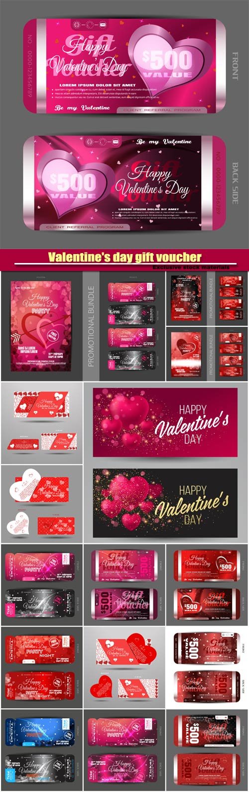 Vector Set Of Greeting Card  Valentine's Day