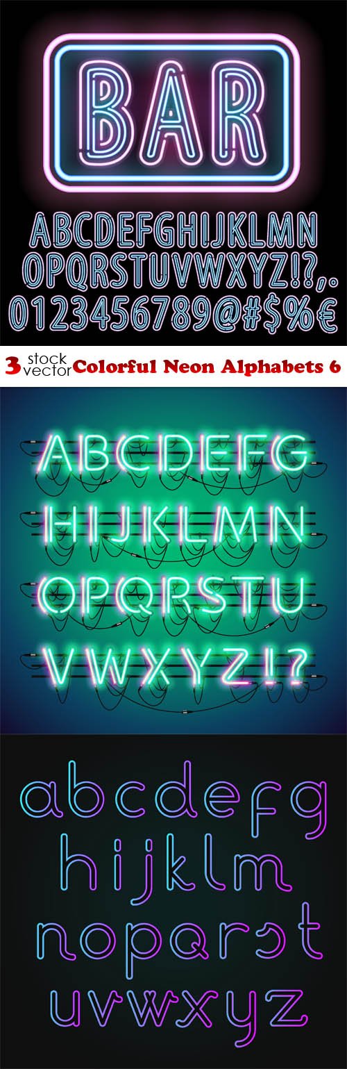 Vectors - Colorful Neon Alphabets 6