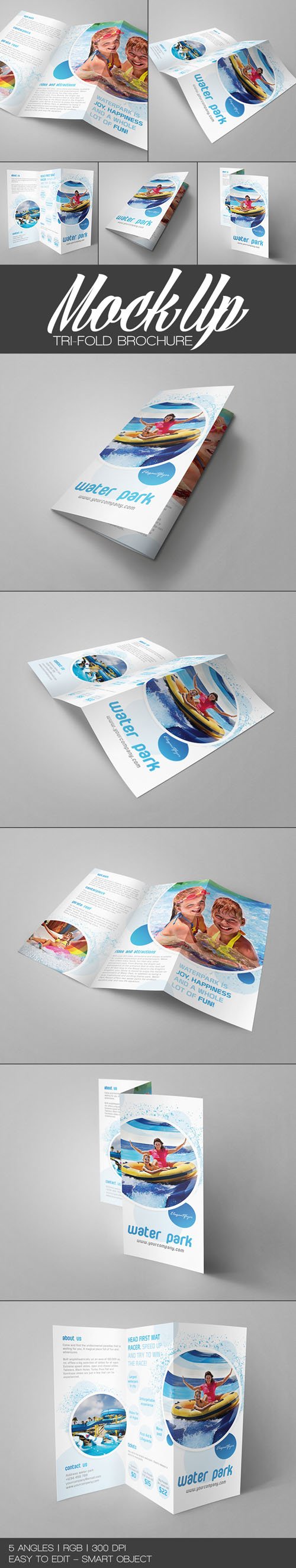 Water Park - 5 Tri-fold Brochure PSD MockUps