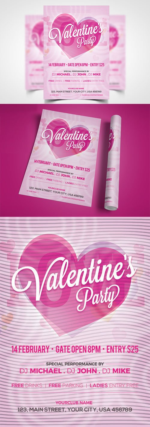 Modern Valentines Party Invitation Flyer PSD Template