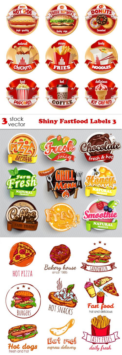 Vectors - Shiny Fastfood Labels 3