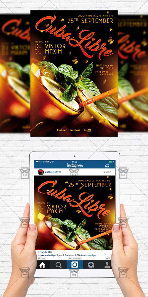 Flyer Template + Instagram Size Flyer - Cuba Libre