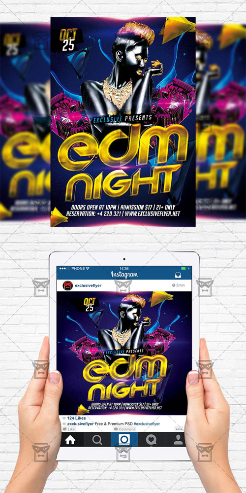 Flyer Template + Instagram Size Flyer - Edm Night