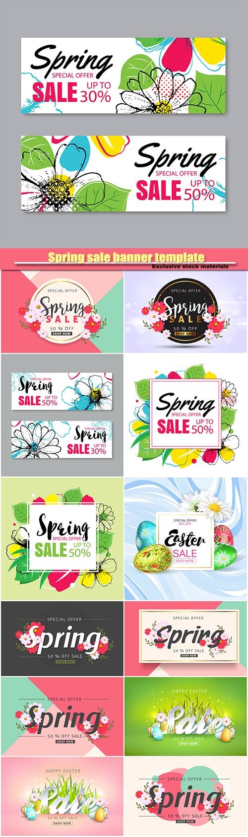 Spring sale banner template, posters, brochure, coupon discount