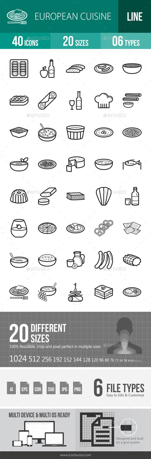 European Cuisine Line Icons 18196840