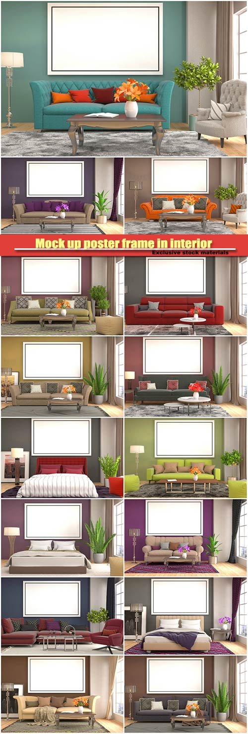 Mock up poster frame in interior background, 3D Illustration