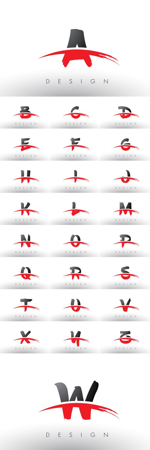 Vector Brush Logo Letters with Red and Black Swoosh Brush Front