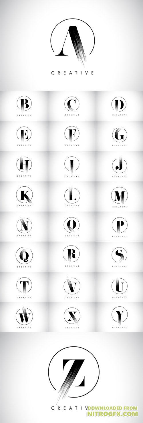 Vector Brush Stroke Letter Logos Design. Black Paint Logo Leters Icon