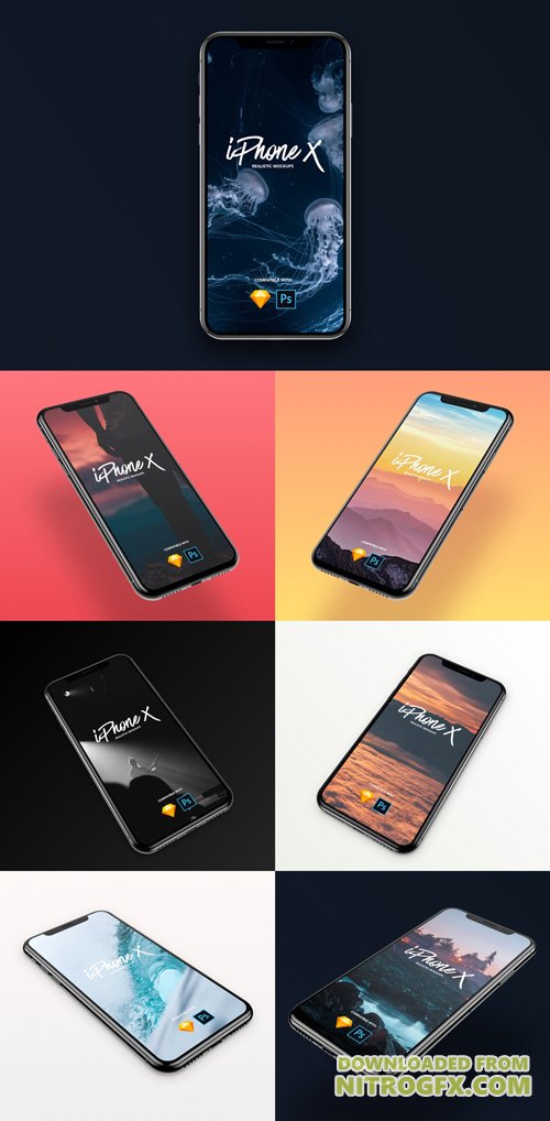 7 Most Popular iPhone X - 7 iPhone X angle mockups designed for Sketch & Photoshop