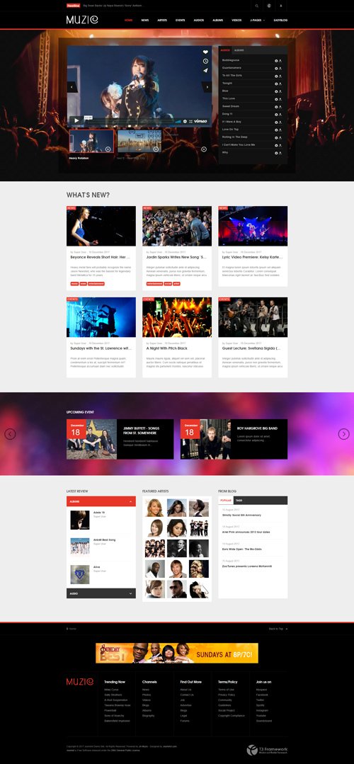 JoomlArt - JA Muzic v1.1.6 - Responsive Joomla template for Entertainment Music