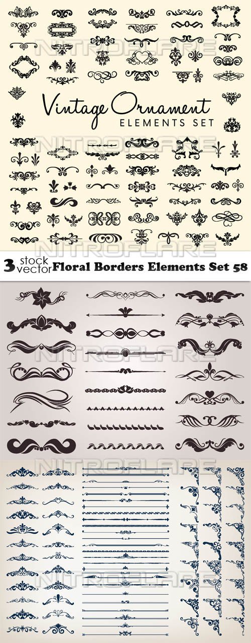 Vectors - Floral Borders Elements Set 58