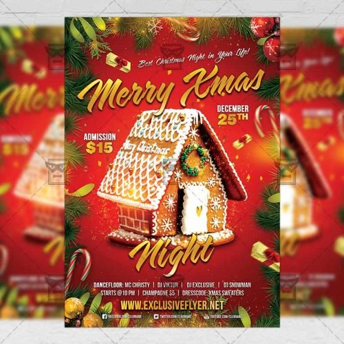 Seasonal A5 Flyer Template - Merry Xmas Night 2018