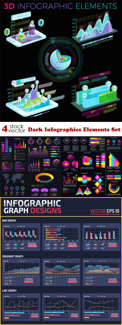Vectors - Dark Infographics Elements Set