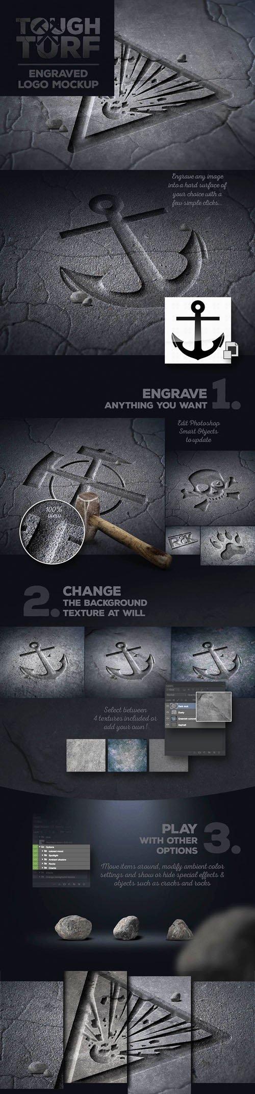 Realistic Logo PSD Mockup Template with Engraved Stone Theme