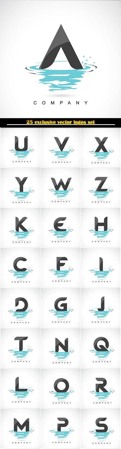 Letter logo vector design with water splash ripples drops reflection