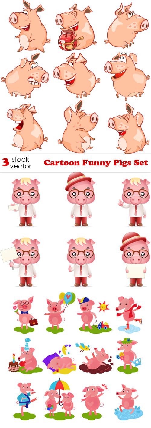 Vectors - Cartoon Funny Pigs Set