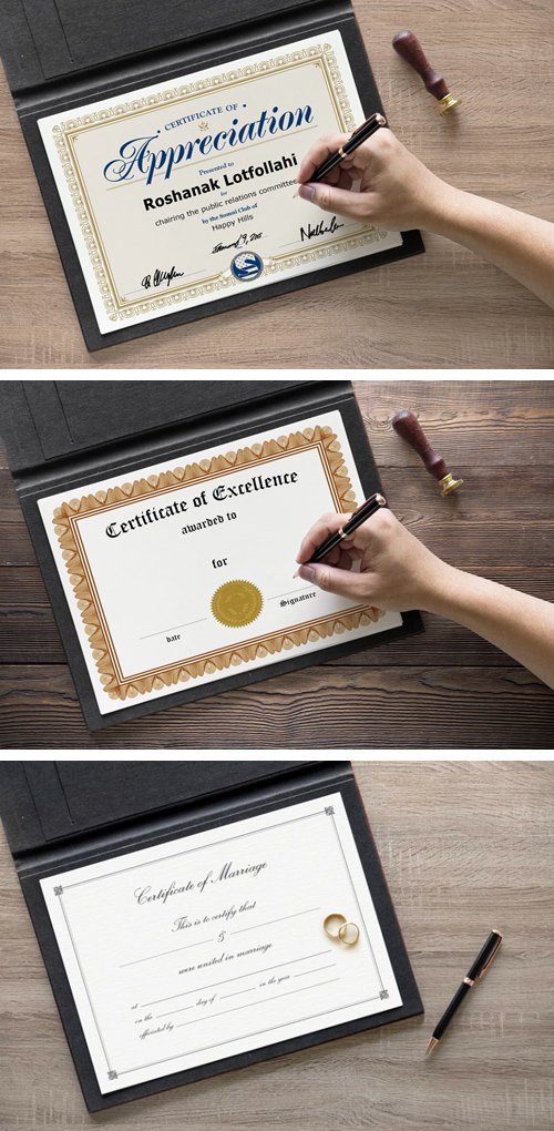 Achievement & Marriage Certificate PSD Mockups