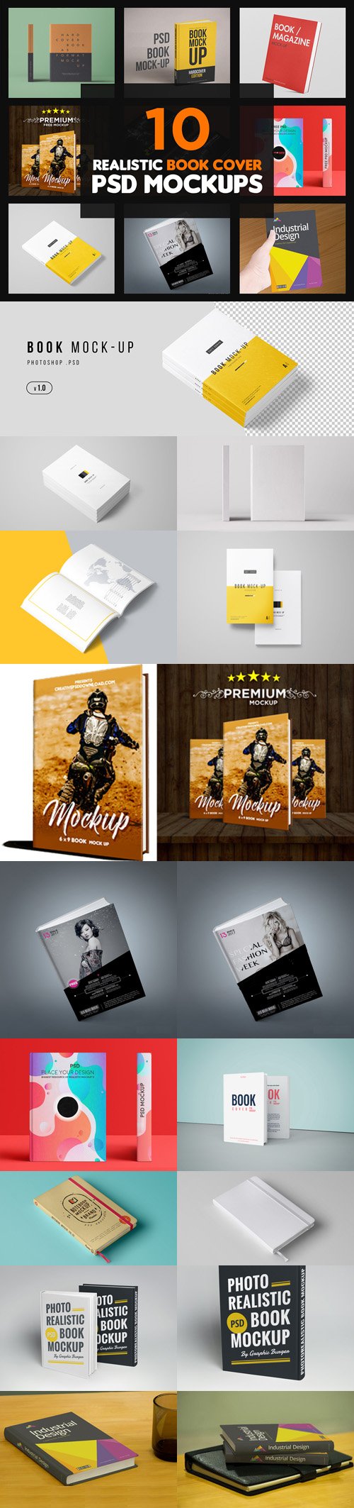10 Realistic Book Cover PSD Mockups