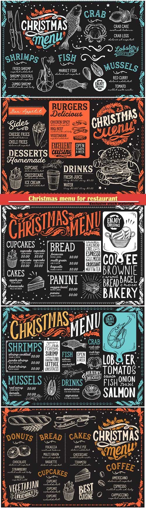 Christmas menu for restaurant, vector food template