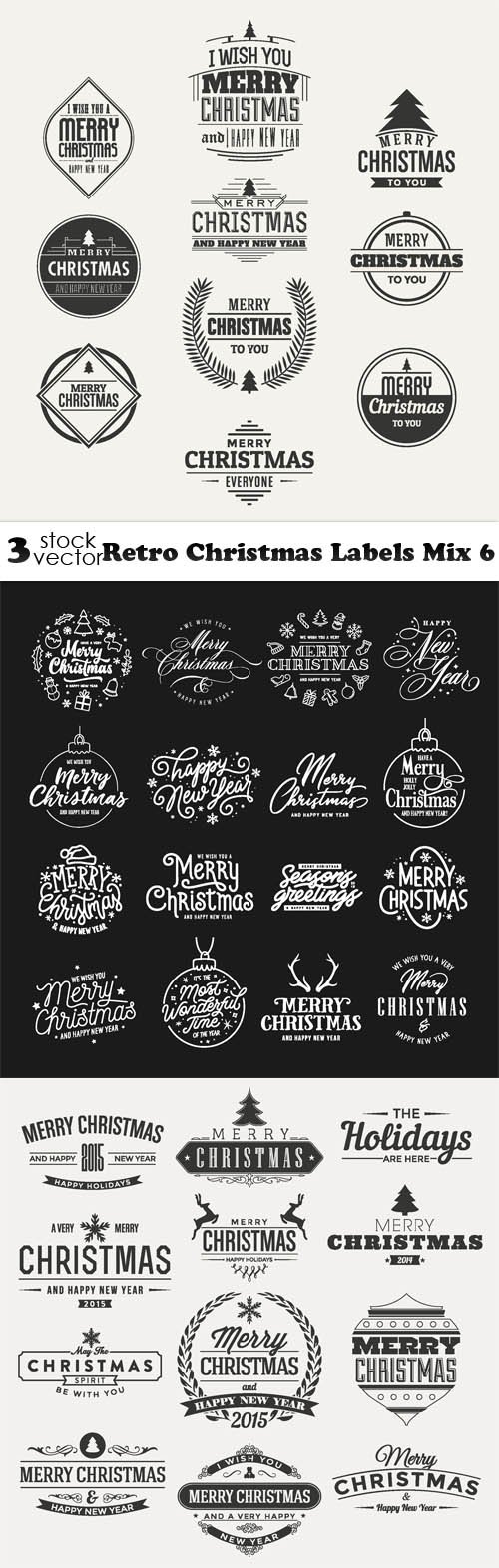 Vectors - Retro Christmas Labels Mix 6