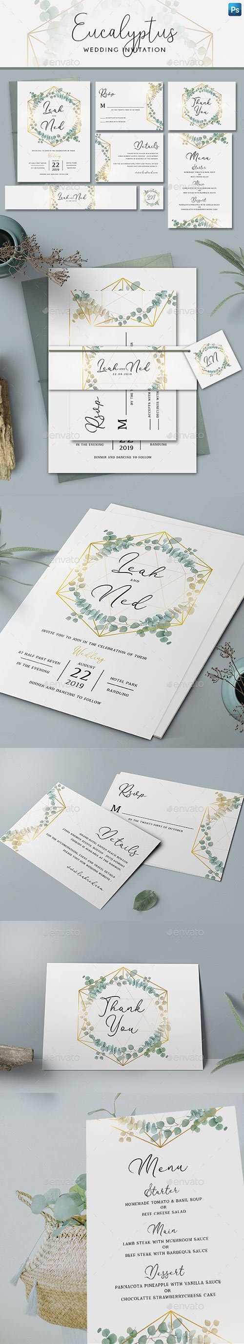 Graphicriver - Geometric Eucalyptus Wedding Invitation 22851504