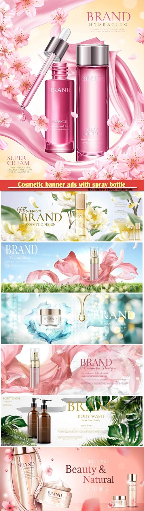 Cosmetic banner ads with spray bottle in 3d illustration vector illustration