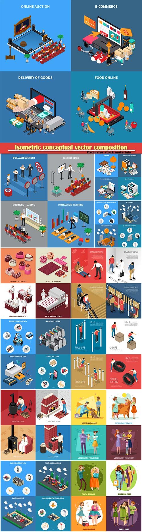 Isometric conceptual vector composition, infographics template # 61