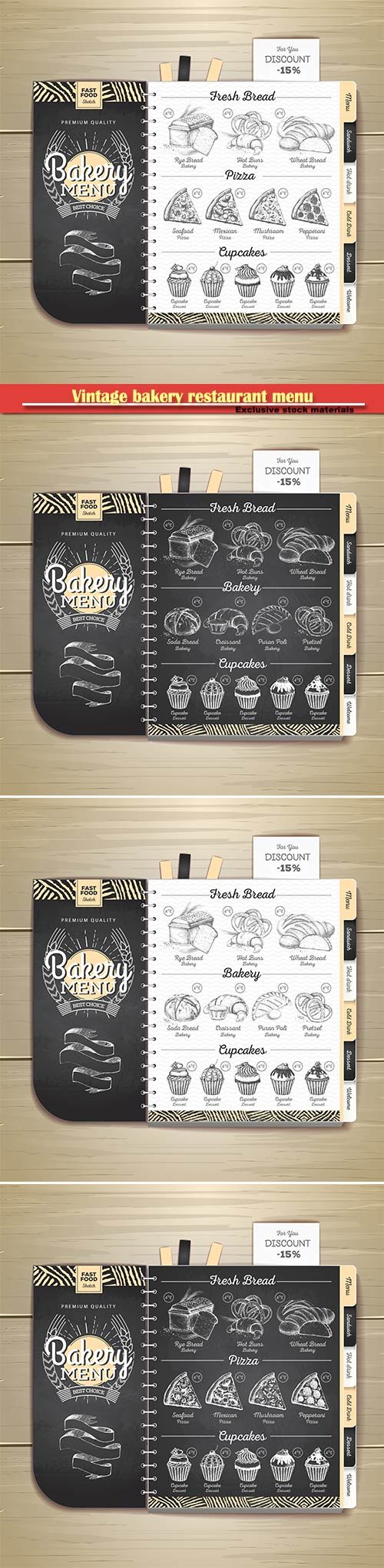 Vintage Chalk Drawing Bakery Restaurant Menu Design  Vector Illustration