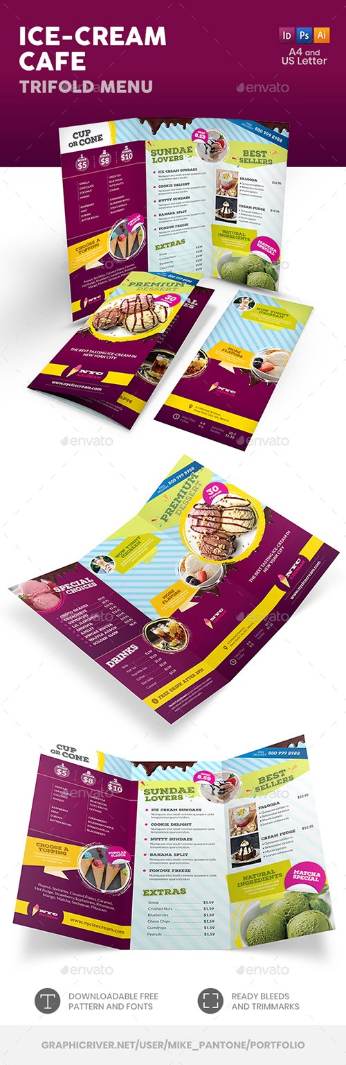 GraphicRiver - Ice Cream Cafe Trifold Menu - 22877859