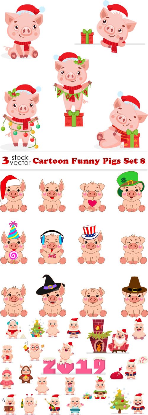 Vectors - Cartoon Funny Pigs Set 8