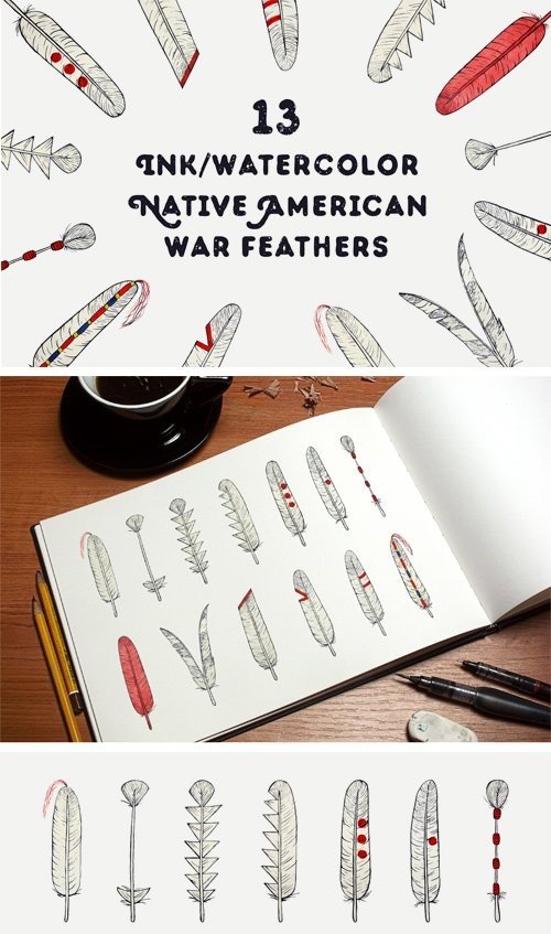 Designbundles - Hand Drawn Native American Feathers 163262
