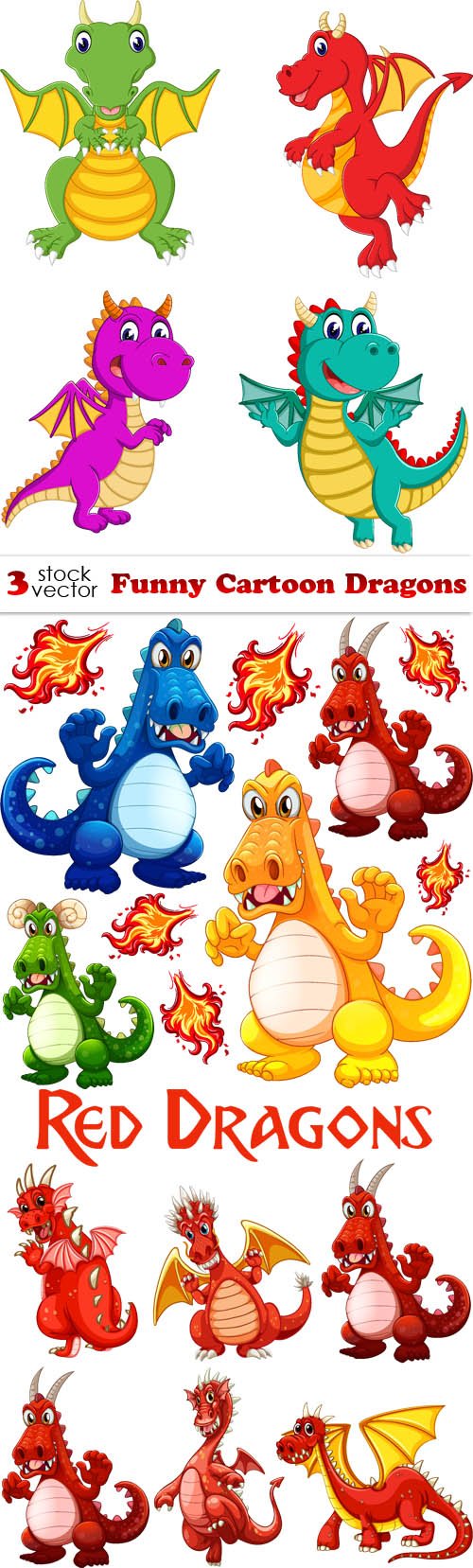 Vectors - Funny Cartoon Dragons