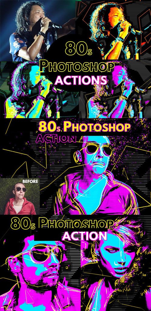 80s retro poster photoshop action download