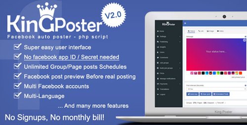 CodeCanyon - King poster v2.7.2 - Facebook multi Group / Page auto post - PHP script - 13302046 - NULLED