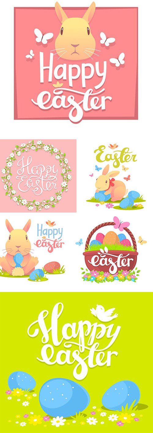 Collection of Happy Easter illustrations - E6YQBQ