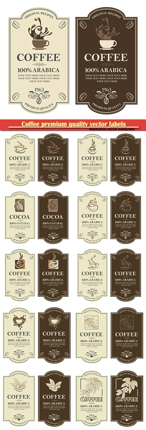 Coffee premium quality vector labels