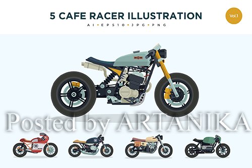 5 Vintage Cafe Racer Vector Illustration Set 1