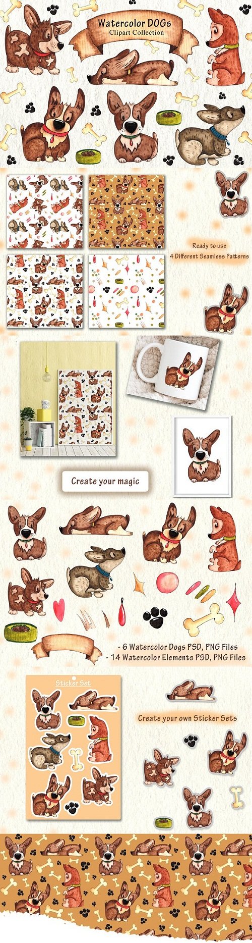 CreativeMarket - Watercolor DOGs Collection - 3487421