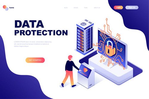 Data Protection Isometric Landing Page Template
