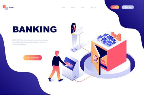 Online Banking Isometric Landing Page Template