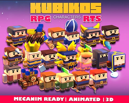 KUBIKOS - RPG - RTS 20 Animated Cube Mini Units Low-poly 3D model