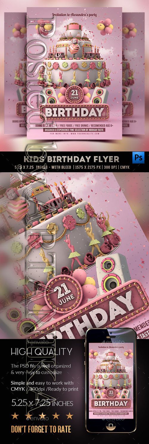GraphicRiver - Kids Birthday Party - Girls Flyer 21743022