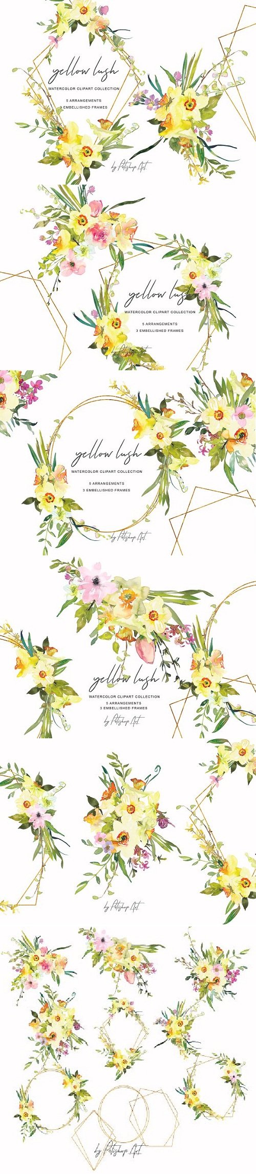 Watercolor Daffodil Bouquet & Frames - 3503055
