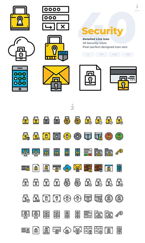 40 Security Icons - Detailed Line Icon