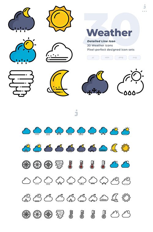 30 Weather Icons - Detailed Line Icon