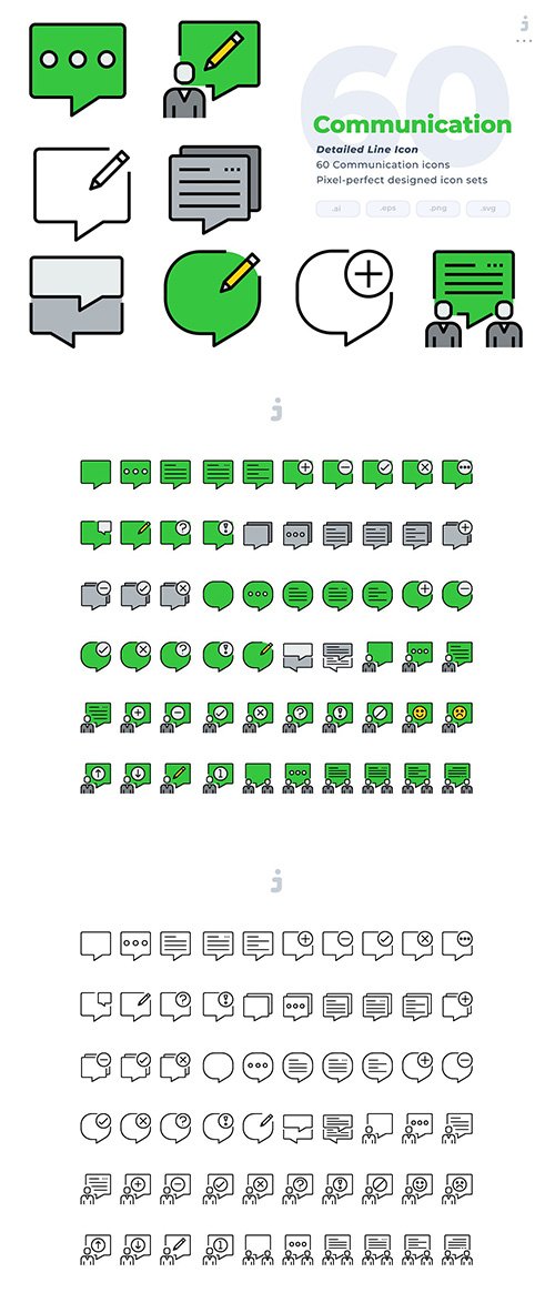 60 Communication Icons - Detailed Line Icon